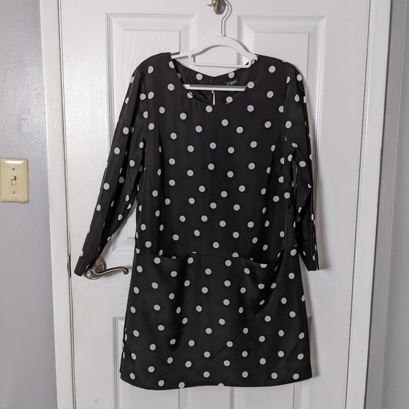 Like-New‎ J. Crew Black and White Polka Dot Pocket Front Holiday Dress Size 8 - Picture 1 of 6